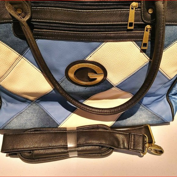 Vintage Guess Briefcase or Laptop Business Case Leather & Suede Blue/Off White - Picture 6 of 6